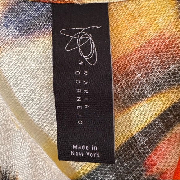 Zero + Maria Cornejo 100% Linen Blur Print Yellow Midi Dress Size 2 - Picture 10 of 12